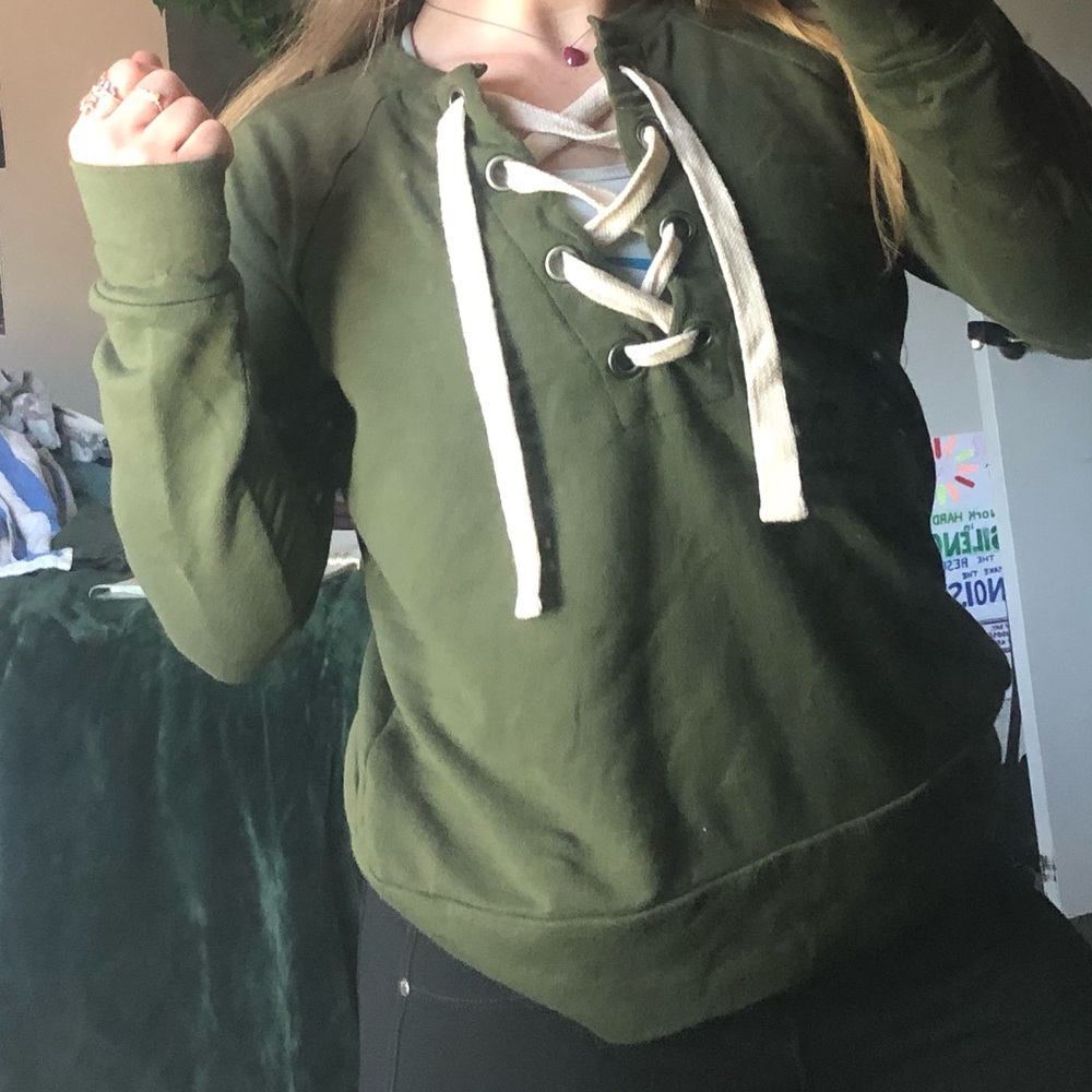 Dark green lace-up hoodie